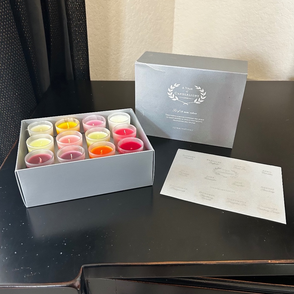 Illuminations Set of 12 Mini Votives. A Year of CandleLight.  NWT